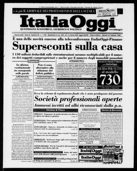 Italia oggi : quotidiano di economia finanza e politica